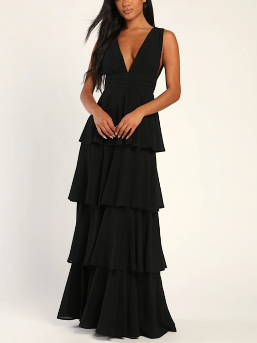 Lulus | Evening Black Tiered Maxi Dress - Size M